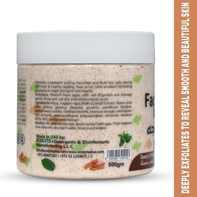 ECOLYTE+ FACE SCRUB LA PARISIENNE, DEEPLY EXFOLIATES, REVEAL SMOOTH & BEAUTIFUL SKIN, EXFOLIATING SCRUB, FACIAL EXFOLIANT, MOISTURIZING, GLOWING SKIN - (SANDALWOOD, 500 ML) - Image 2
